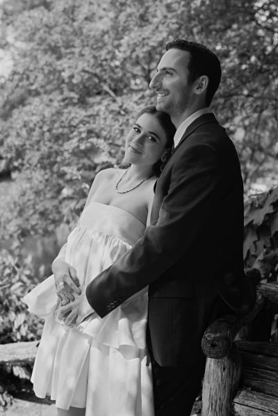 Bride and groom portrait in central park in new york city during elopement