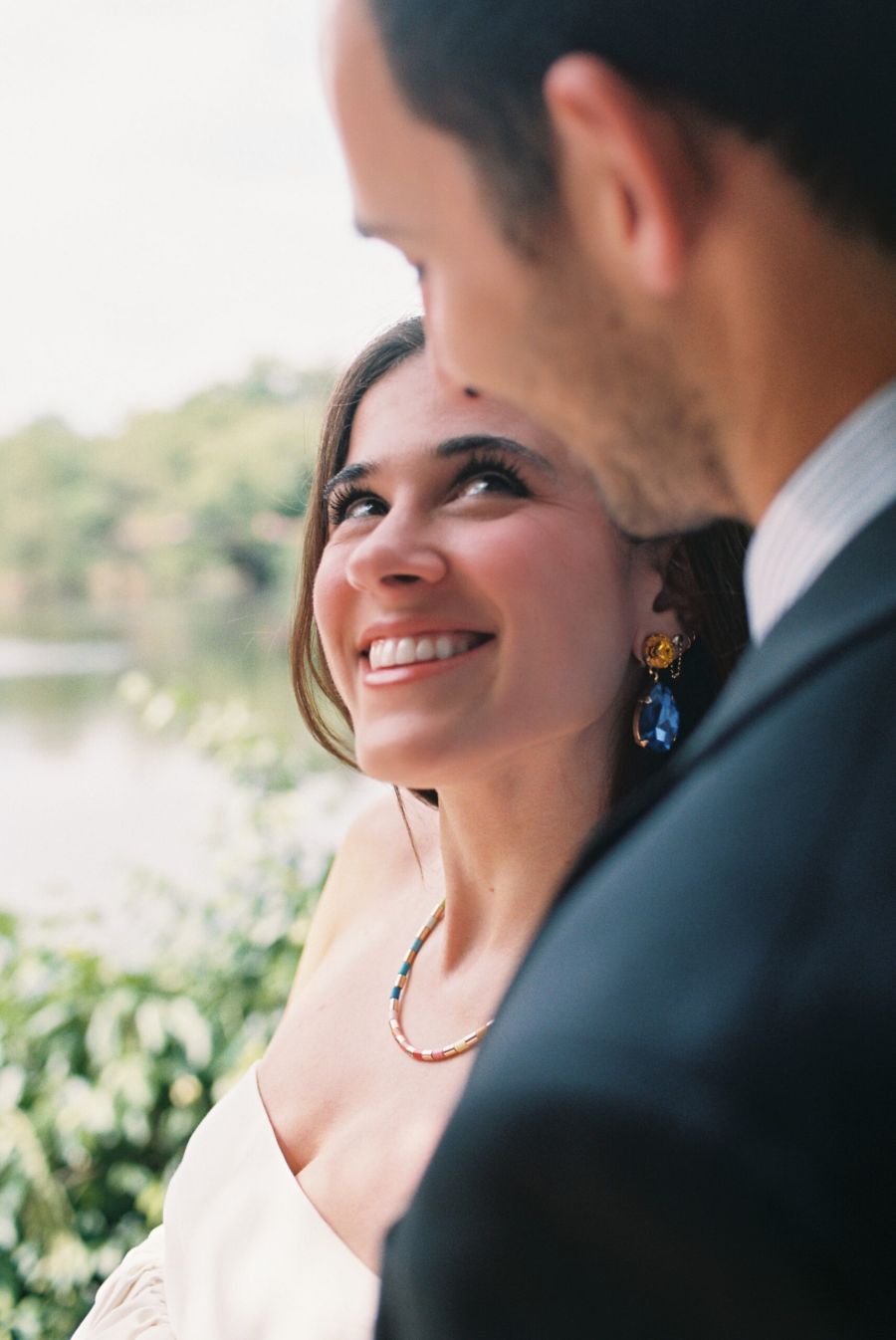 Bride and groom portrait in central park in new york city during elopement