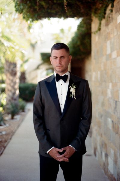 Groom before first look for wedding in chileno bay auberge resort in los cabos